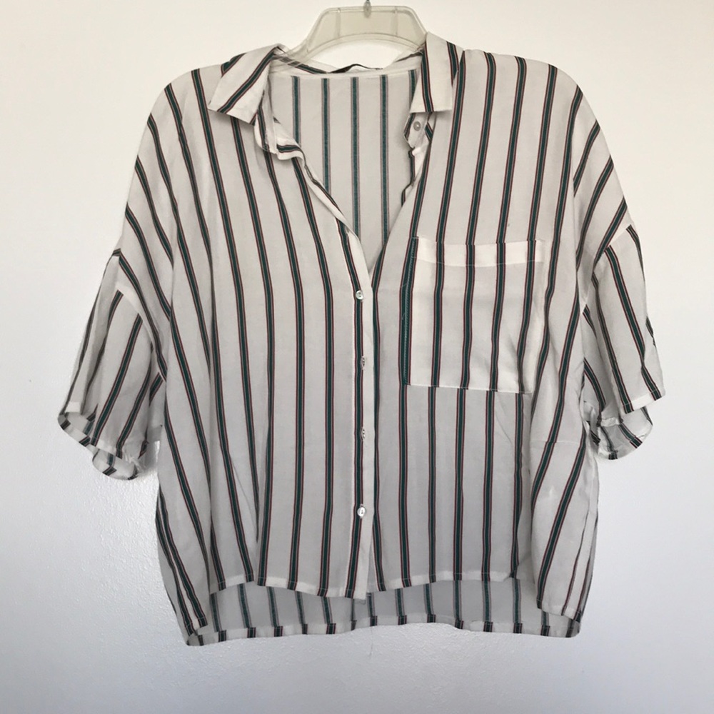 Striped crop button up shirt